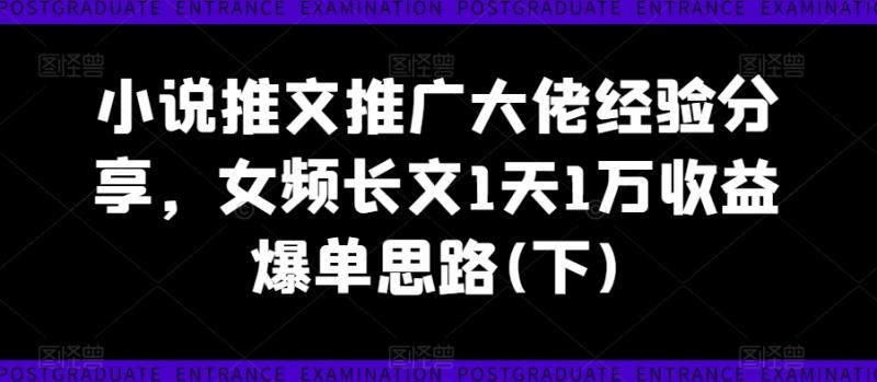 小说推文推广大佬经验分享，女频长文1天1万收益爆单思路(下)| 网创圈