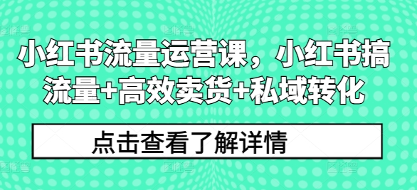 小红书流量运营课，小红书搞流量+高效卖货+私域转化| 网创圈