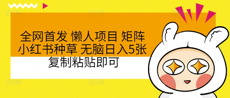 全网首发 懒人项目 矩阵小红书种草 无脑日入5张 复制粘贴即可| 副业网