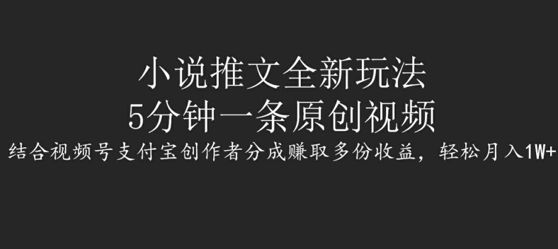 小说推文全新玩法，5分钟一条原创视频，结合视频号支付宝创作者分成赚取多份收益，轻松月入1W+| 网创圈
