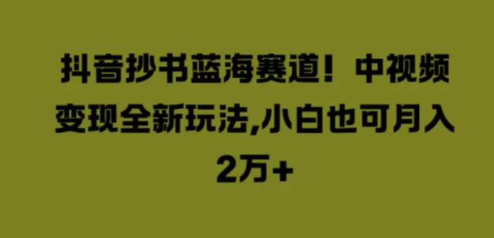抖音抄书蓝海赛道，中视频变现全新玩法，小白也可月入2W+| 网创圈