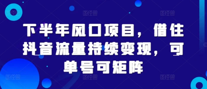下半年风口项目，借住抖音流量持续变现，可单号可矩阵| 网创圈