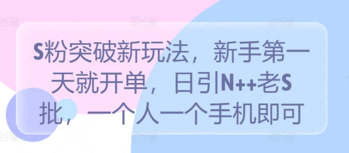 S粉突破新玩法，新手第一天就开单，日引N++老S批，一个人一个手机即可【揭秘】| 网创圈