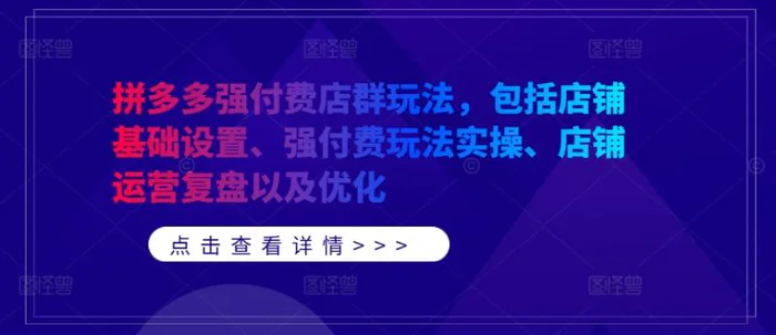 拼多多强付费店群玩法，包括店铺基础设置、强付费玩法实操、店铺运营复盘以及优化| 网创圈