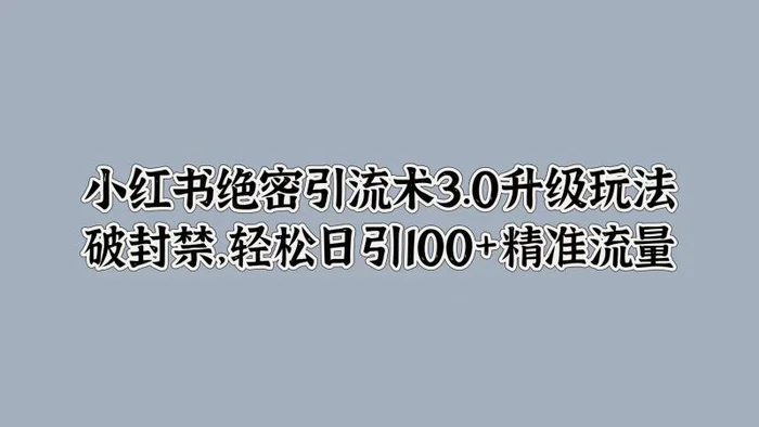 小红书绝密引流术3.0升级玩法，破封禁，轻松日引100+精准流量| 网创圈