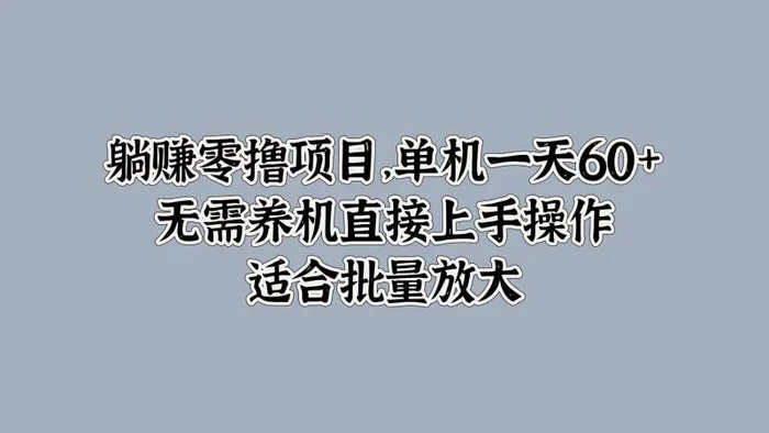 躺赚零撸项目，单机一天60+，无需养机直接上手操作，适合批量放大| 网创圈