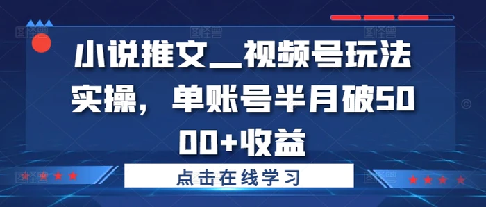 小说推文—视频号玩法实操，单账号半月破5000+收益| 网创圈