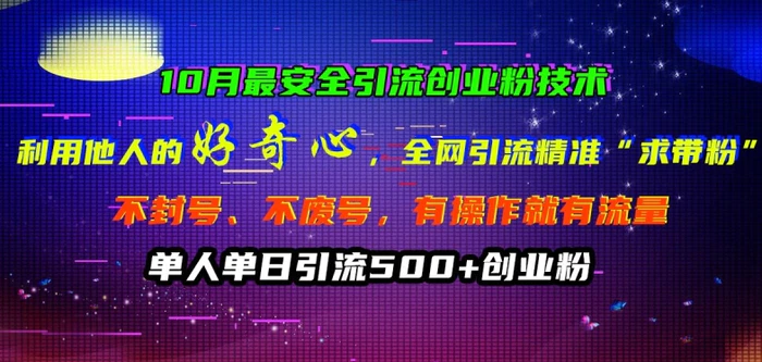 10月最安全引流创业粉技术，利用他人的好奇心全网引流精准“求带粉”不封号、不废号| 网创圈