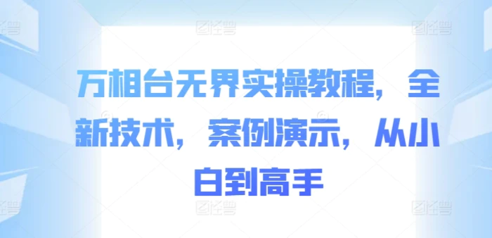 万相台无界实操教程，全新技术，案例演示，从小白到高手| 网创圈