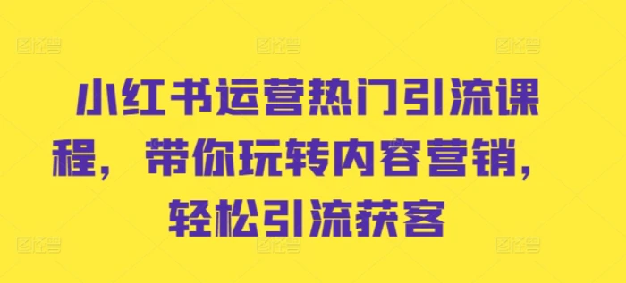 小红书运营热门引流课程，带你玩转内容营销，轻松引流获客| 网创圈