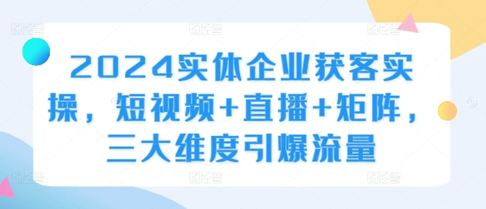 2024实体企业获客实操，短视频+直播+矩阵，三大维度引爆流量| 网创圈