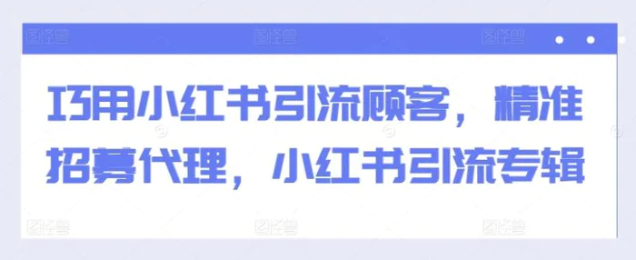 巧用小红书引流顾客，精准招募代理，小红书引流专辑| 网创圈