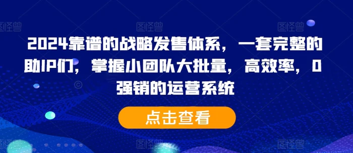 2024靠谱的战略发售体系，一套完整的助IP们，掌握小团队大批量，高效率，0 强销的运营系统| 副业网