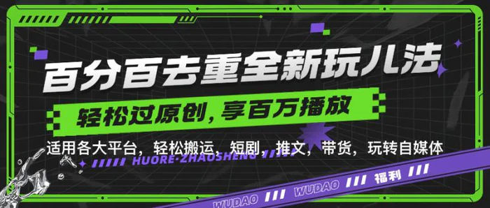 百分百去重玩法，轻松一键搬运，享受百万爆款，短剧，推文，带货神器，轻松过原创【揭秘】| 网创圈