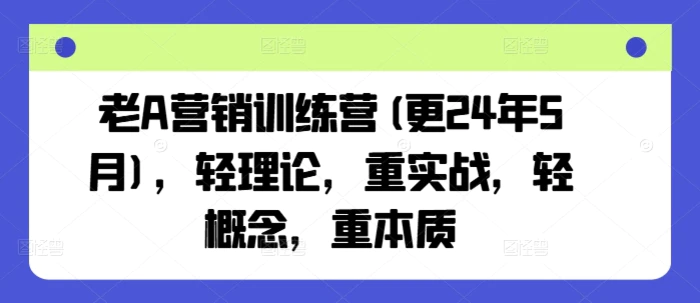 老A营销训练营(更24年10月)，轻理论，重实战，轻概念，重本质| 网创圈