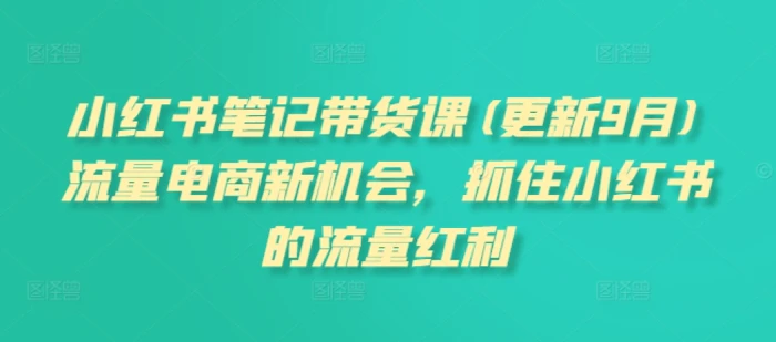 小红书笔记带货课(更新10月)流量电商新机会，抓住小红书的流量红利| 网创圈