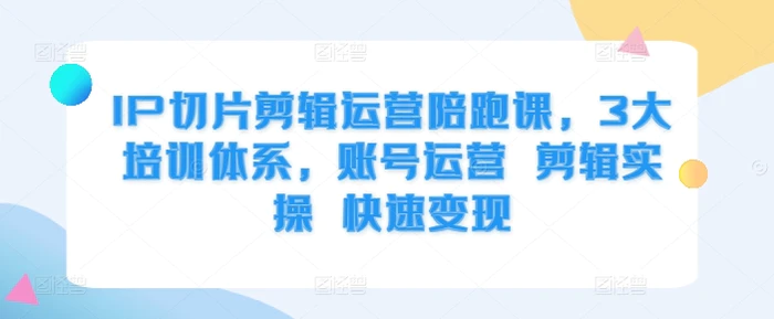 IP切片剪辑运营陪跑课，3大培训体系，账号运营 剪辑实操 快速变现| 网创圈