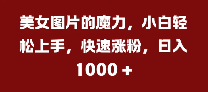 美女图片的魔力，小白轻松上手，快速涨粉，日入几张【揭秘】| 网创圈