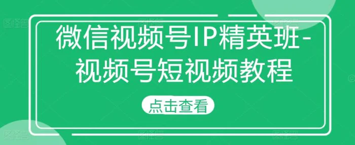 微信视频号IP精英班-视频号短视频教程| 网创圈