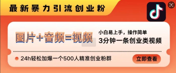 抖音最新暴力引流创业粉，3分钟一条创业类视频，24h轻松加爆一个500人精准创业粉群【揭秘】| 网创圈