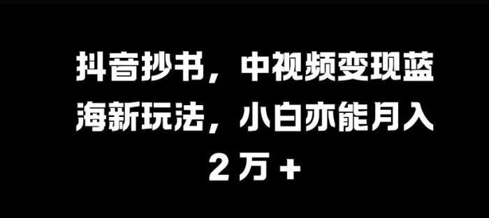 抖音抄书，中视频变现蓝海新玩法，小白亦能月入 过W【揭秘】| 网创圈