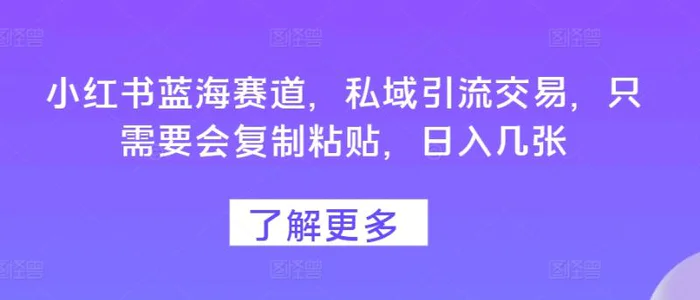 小红书蓝海赛道，私域引流交易，只需要会复制粘贴，日入几张| 网创圈