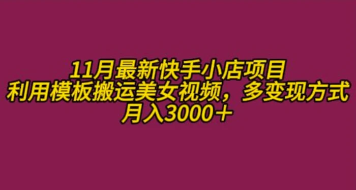 11月K总部落快手小店情趣男粉项目，利用模板搬运美女视频，多变现方式月入3000+| 网创圈