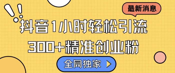 全网独家抖音引流，轻松日引300+精准创业粉【揭秘】| 网创圈