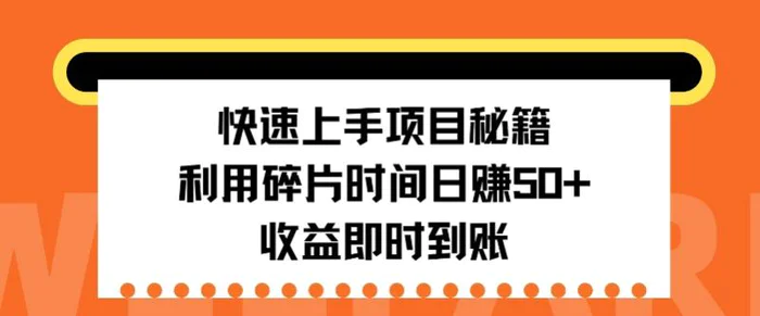 快速上手项目秘籍，利用碎片时间日入50+，收益即时到账| 网创圈