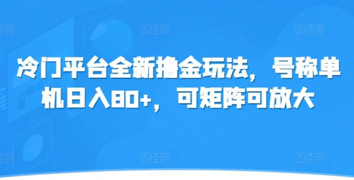 冷门平台全新撸金玩法，号称单机日入80+，可矩阵可放大| 网创圈
