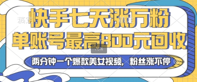 2024年快手七天涨万粉，但账号最高800元回收，两分钟一个爆款美女视频| 网创圈