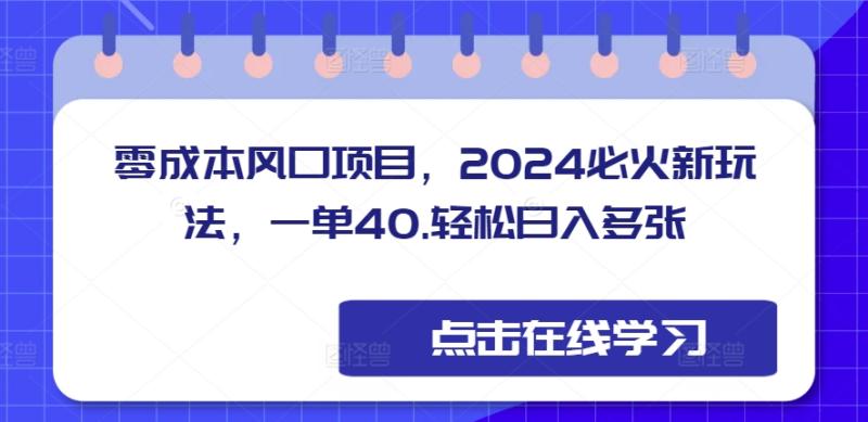 零成本风口项目，2024必火新玩法，一单40，轻松日入多张| 网创圈