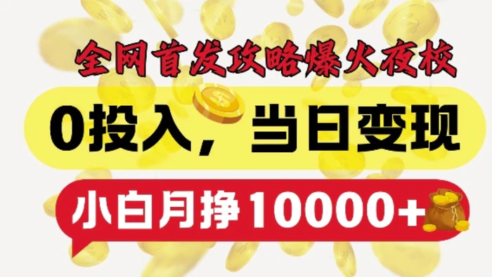 全网首发爆火夜校，0投入，当日变现，小白轻松月入1w+【揭秘】| 网创圈