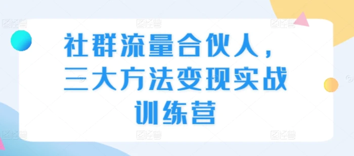 社群流量合伙人，三大方法变现实战训练营| 网创圈