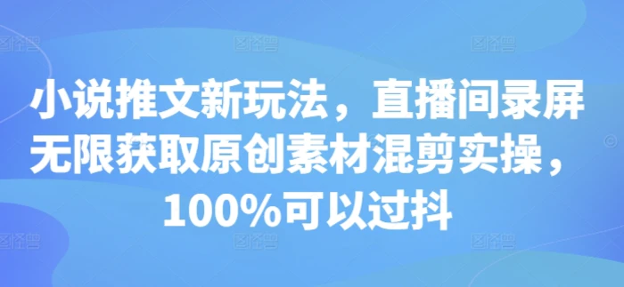 小说推文新玩法，直播间录屏无限获取原创素材混剪实操，100%可以过抖| 副业网