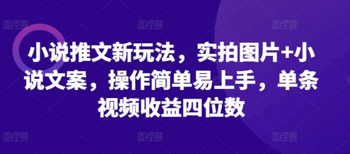 小说推文新玩法，实拍图片+小说文案，操作简单易上手，单条视频收益四位数| 网创圈