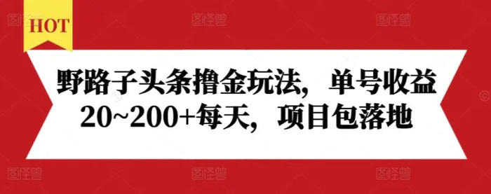 野路子头条撸金玩法，单号收益20~200+每天，项目包落地| 网创圈