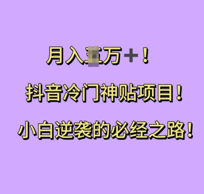 抖音冷门神贴项目，小白逆袭的必经之路，月入过W【揭秘】| 网创圈