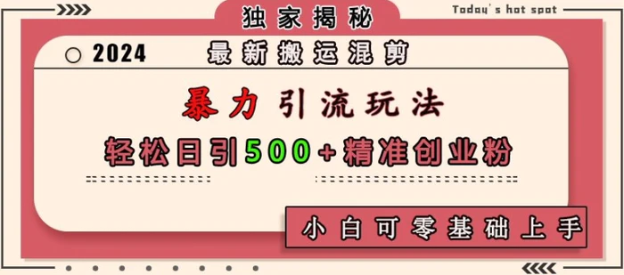 最新搬运混剪暴力引流玩法，轻松日引500+精准创业粉，小白可零基础上手| 网创圈