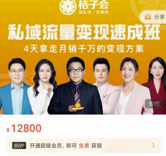 桔子会·私域流量变现速成班，4天拿走月销千万的变现方案 价值12800元| 网创圈