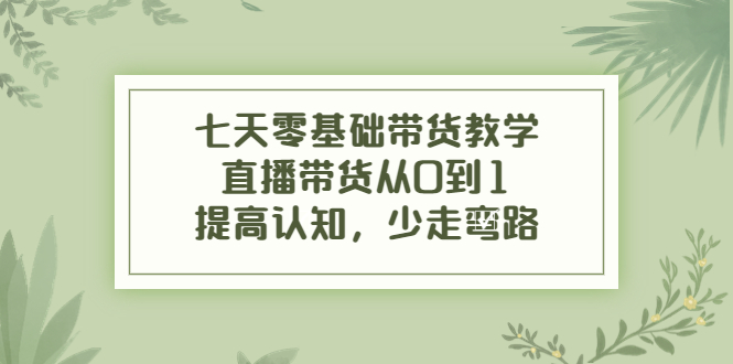 七天零基础带货教学，直播带货从0到1，提高认知，少走弯路| 网创圈