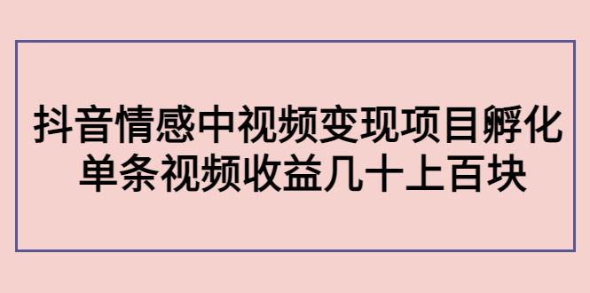 副业孵化营第5期：抖音情感中视频变现项目孵化 单条视频收益几十上百| 网创圈