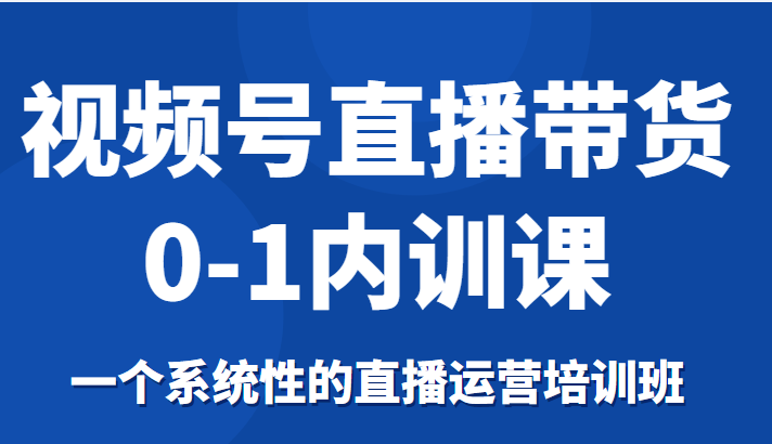 视频号直播带货0-1内训课，一个系统性的直播运营培训班| 网创圈