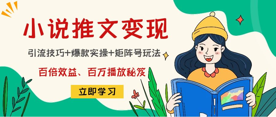 小说推文训练营：引流技巧+爆款实操+矩阵号玩法，百倍效益、百万播放秘笈| 网创圈