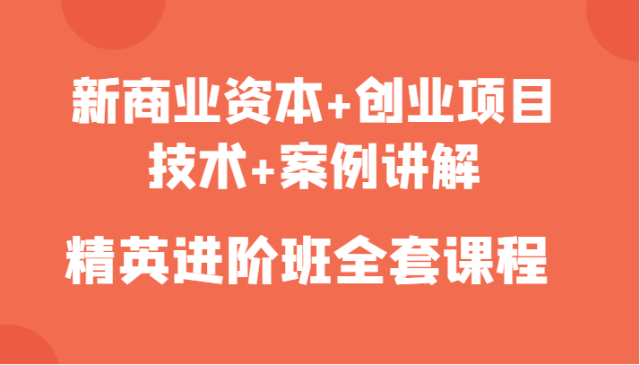 新商业资本+创业项目，技术+案例讲解，精英进阶班全套课程| 网创圈