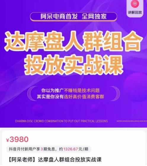 阿呆电商·达摩盘人群组合投放实战课，你以为推广不赚钱是技术问题，其实是你没有选好高价值消费客群| 网创圈