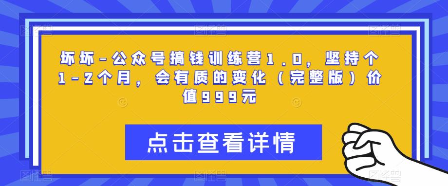 坏坏-公众号搞钱训练营1.0，坚持个1-2个月，会有质的变化（完整版）价值999元| 网创圈