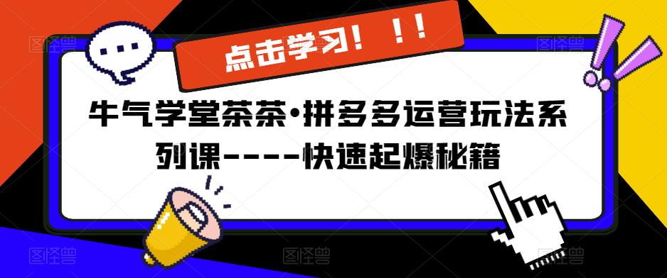 牛气学堂茶茶•拼多多运营玩法系列课—-快速起爆秘籍| 网创圈