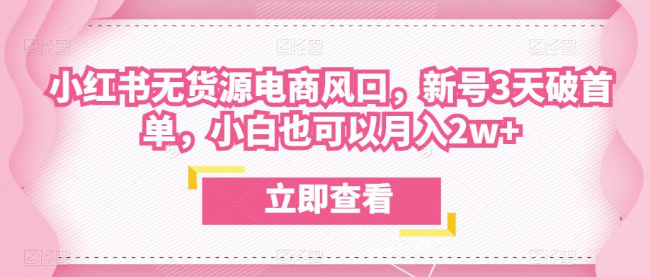 众狼电商余文小红书无货源电商风口，新号3天破首单，小白也可以月入2w+| 网创圈