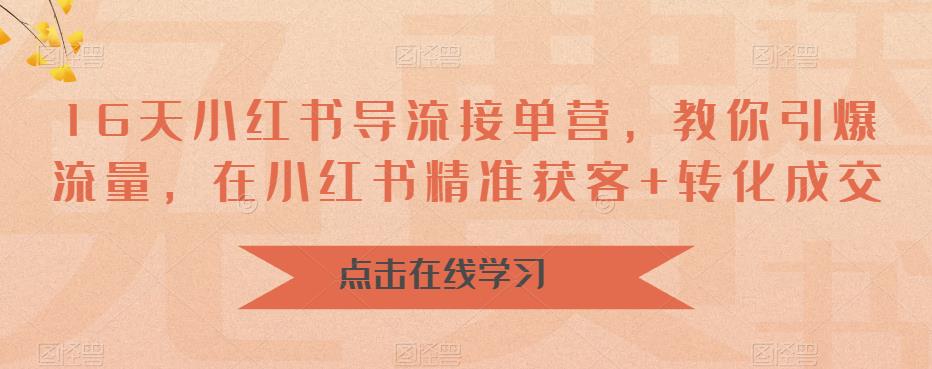 16天小红书导流接单营，教你引爆流量，在小红书精准获客+转化成交| 网创圈